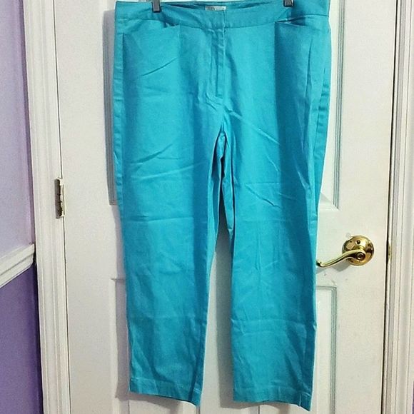 Palm Island Turquoise Coastal Grandma Casual High Waist Straight Leg Ankle Pants - Picture 1 of 8